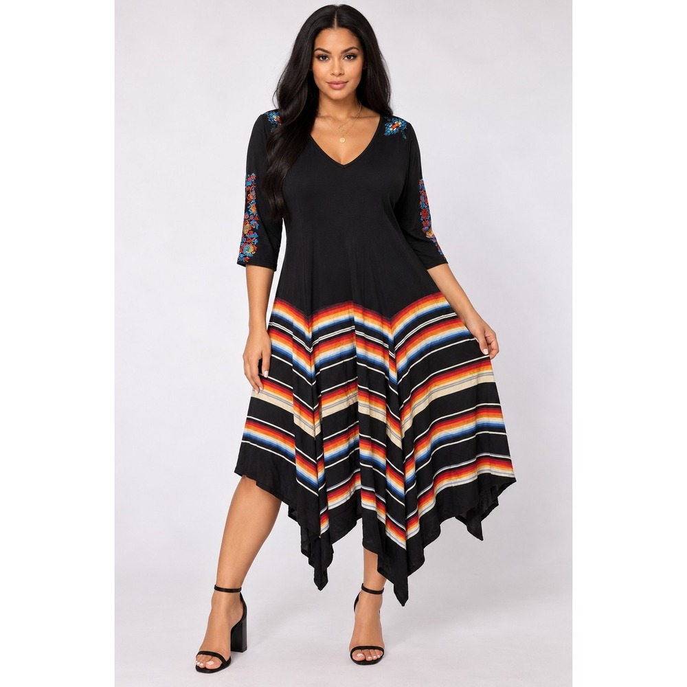 Vintage Collection Women's L Black Serape Stripe Sharkbite Hem Tunic Dress